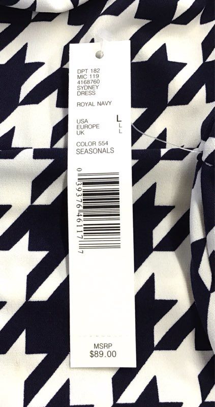 NWT Preston & York Women's Navy Blue White Houndstooth Maxi Dress - Size L