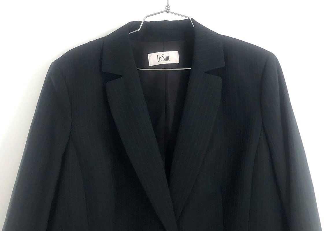 Le Suit Women's Emerald Black Pinstripe Single Button Blazer Suit Jacket NWT 12