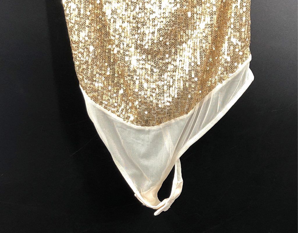Free People Women's Gold Sequin V-Neck Bodysuit Mesh Thong NWT Size S