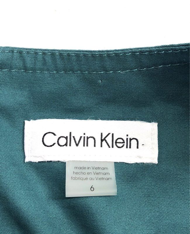 Calvin Klein Women's Green Belted Sleeveless V-Neck Fit & Flare Dress Sz 6 NWT
