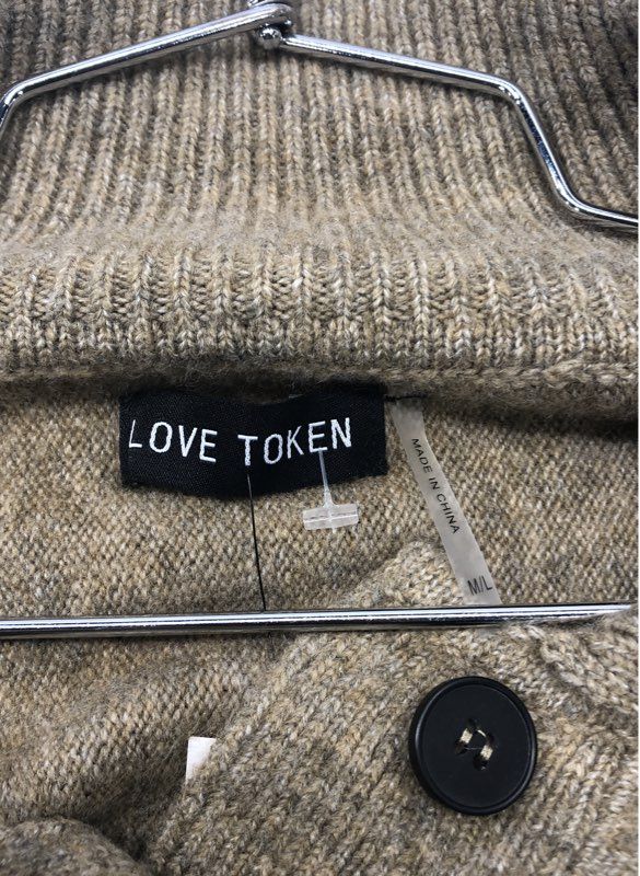 Love Token Women's Hayes Poncho Sweater Oatmeal Collared Knit NWT Sz M/L