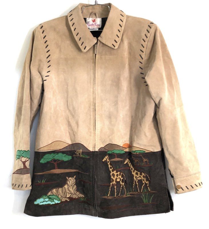 Quacker Factory Women's Vintage Y2K Leather Safari Embroidered Jacket Sz M