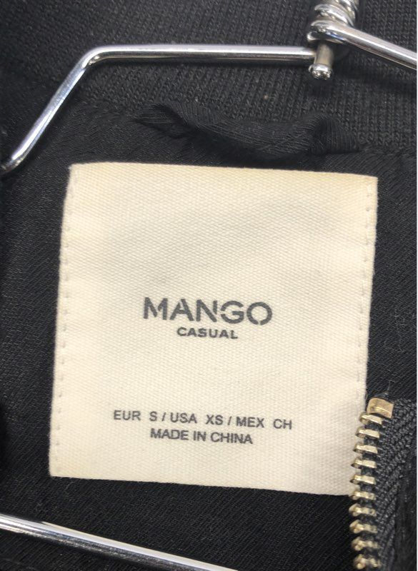 Mango Women's Black Lightweight Zip Up Bomber Jacket Drawstring Hem Sz XS