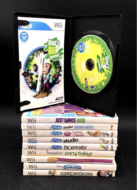 Nintendo Wii Console And Accessories Lot - Just Dance Kids, uDraw Studio & More