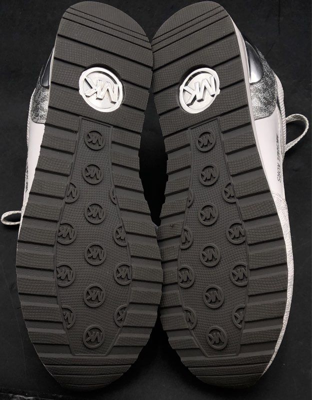 Michael Kors Allie Stride White Silver MK Logo Lifestyle Sneakers Size 8.5