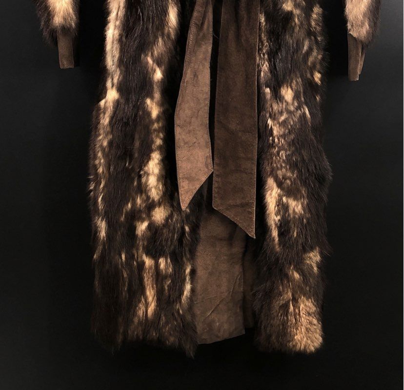 Vintage 70s Fur Suede Belted Trench Coat Maxi Penny Lane Boho Sz M