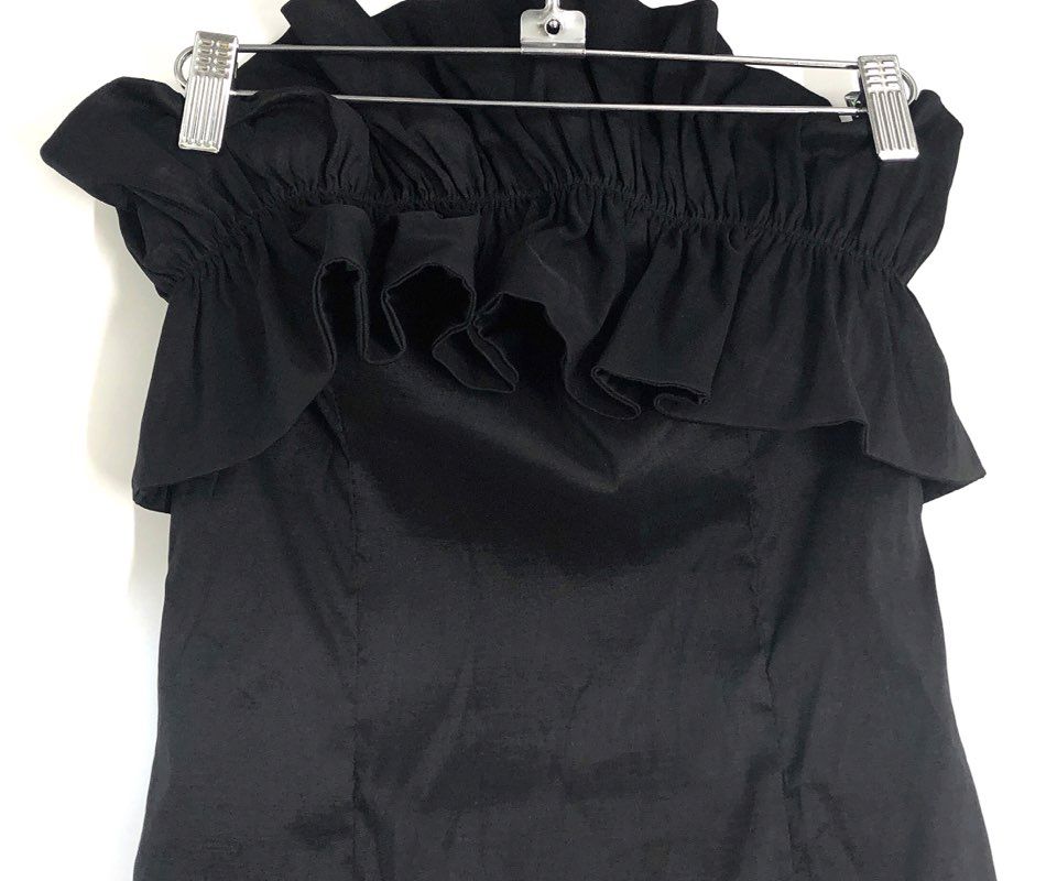 Thirty Three Women's Black Strapless Ruffle Cocktail Sheath Dress Sz M