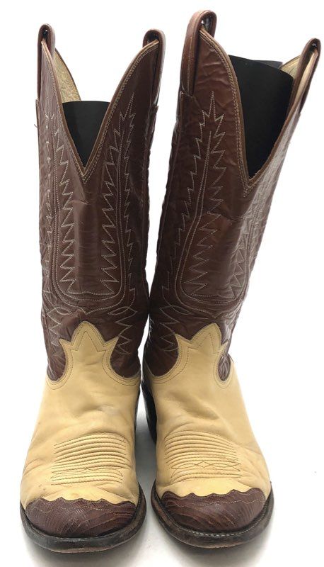 Vintage 80s Tony Lama Two Tone Brown Tan Leather Western Cowboy Boots Size 8D