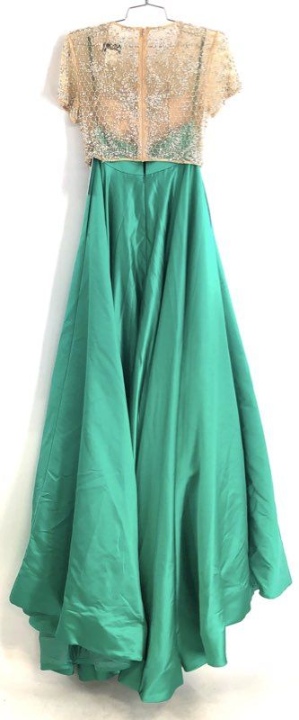 Ashley Lauren Women's Emerald Green 2 Piece Beaded Gown Satin Skirt Sz 2 NWT