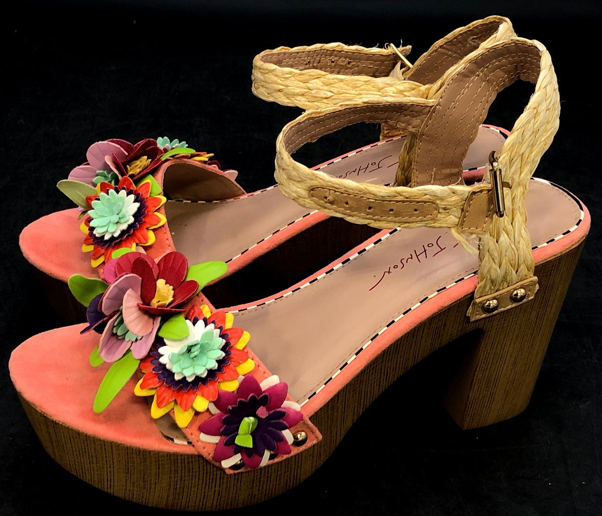 Betsey Johnson Jillie Floral Platform Sandals Coral Multi 3D Flower Size 7