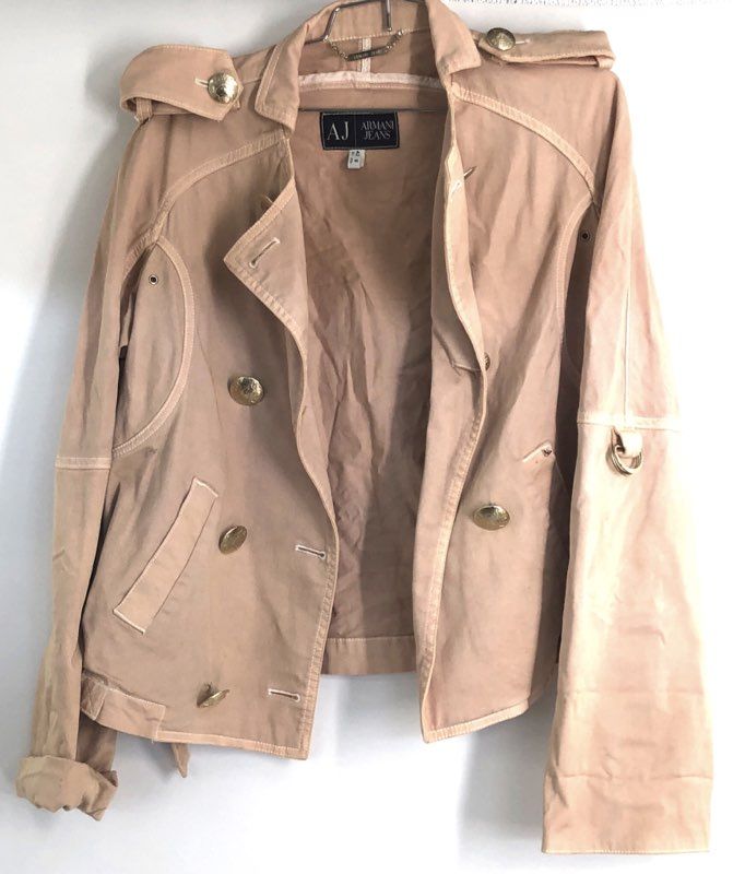 Armani Jeans Women's Beige Military Double Breasted Jacket Gold Buttons Sz 6