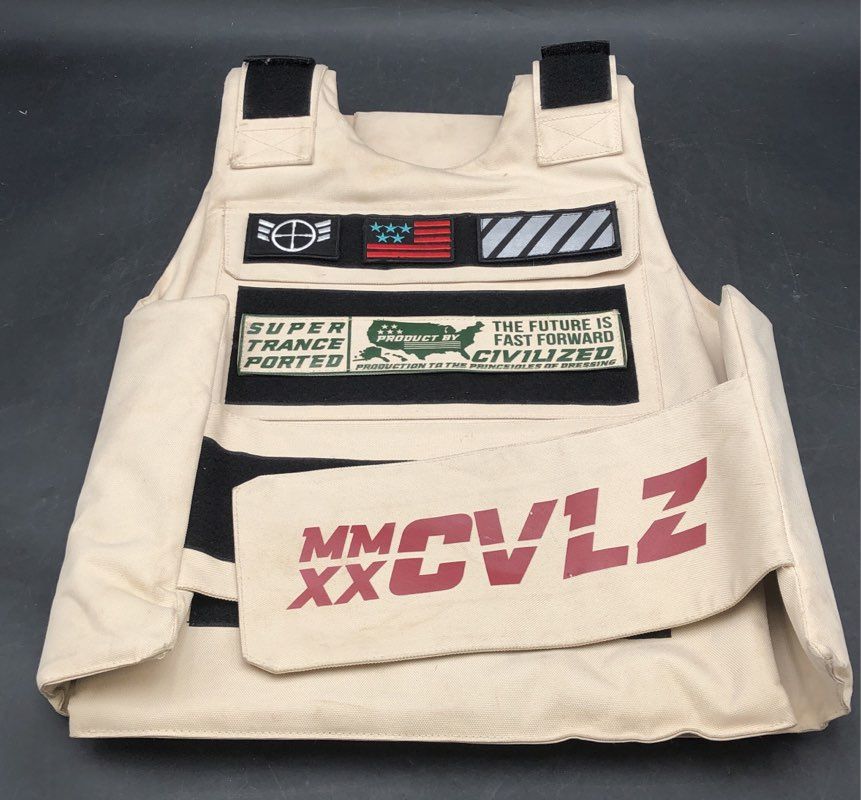 Civilized Men's Beige Tactical Utility Fashion Graphic Patch Vest MMXX CVLZ