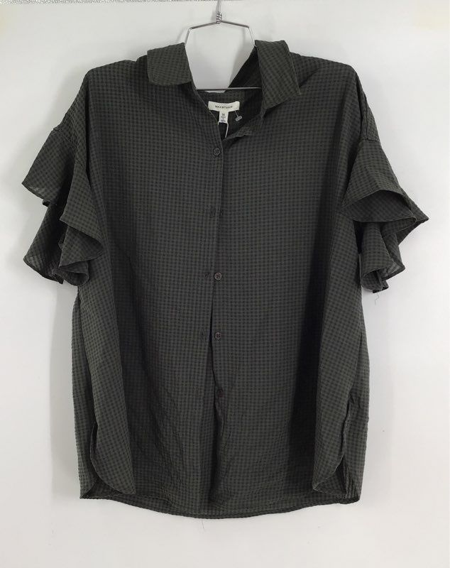 NWT Max Studio Women&#39;s Gray Check Flutter Sleeve Button-Up Shirt - Size 1X