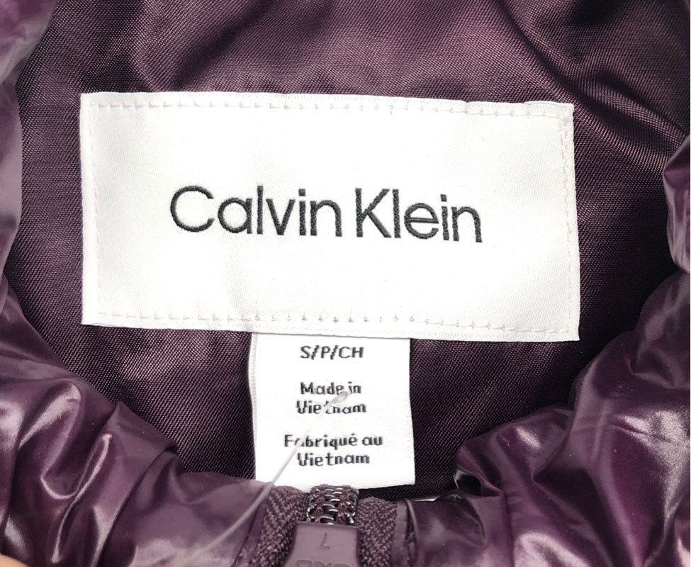 Calvin Klein Women's Quilted Puffer Vest Passion Plum Chevron Stretch Side NWT S