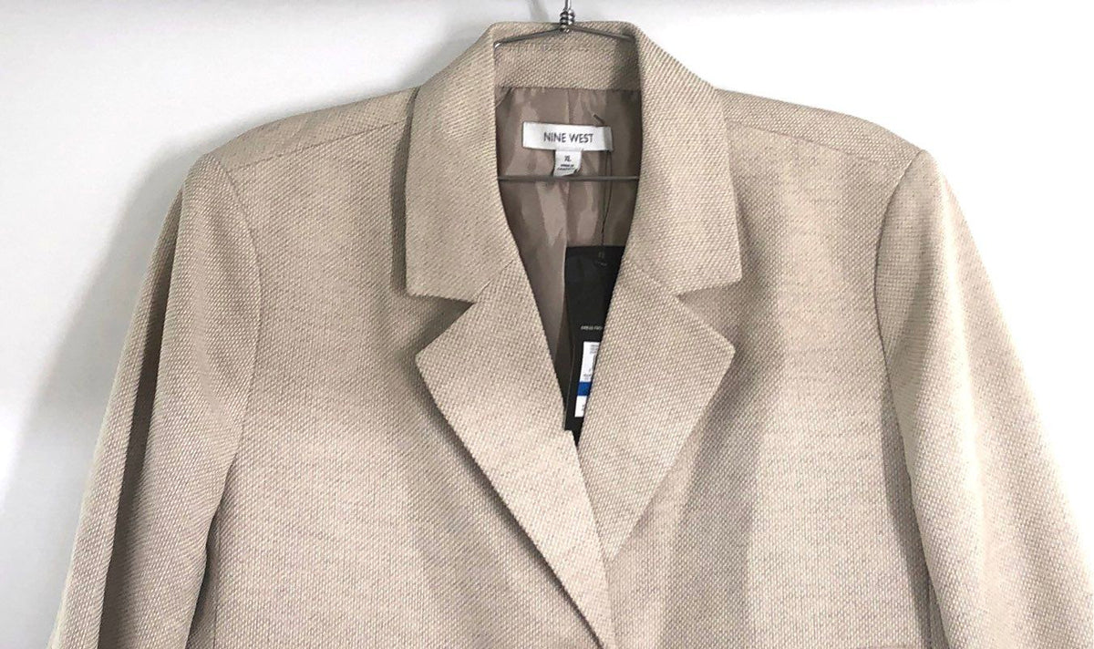 Nine West Women's Tan Multi Textured Three-Button Jacket Notched Lapel NWT Sz XL