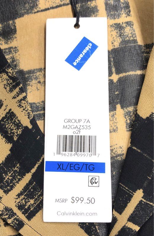 Calvin Klein Women's NWT Sheer Plaid Utility Blouse Tan Black Drawstring Sz XL