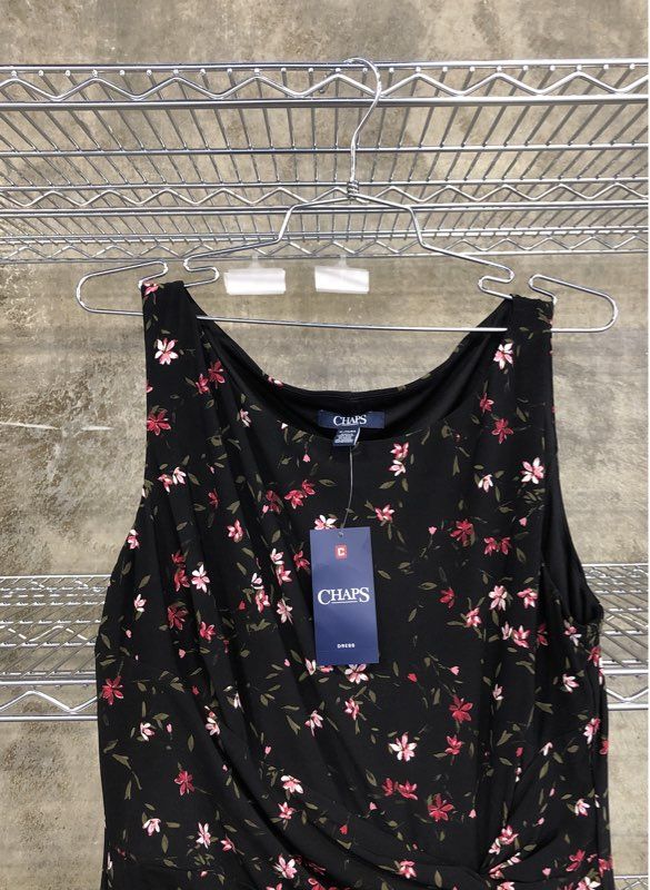 Chaps Women's NWT Black Floral A-Line Dress Sleeveless Knot Front Size XL