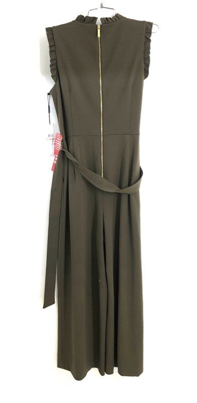 Calvin Klein Women's Olive Green Ruffle V-Neck Wide Leg Jumpsuit Sz 12 NWT