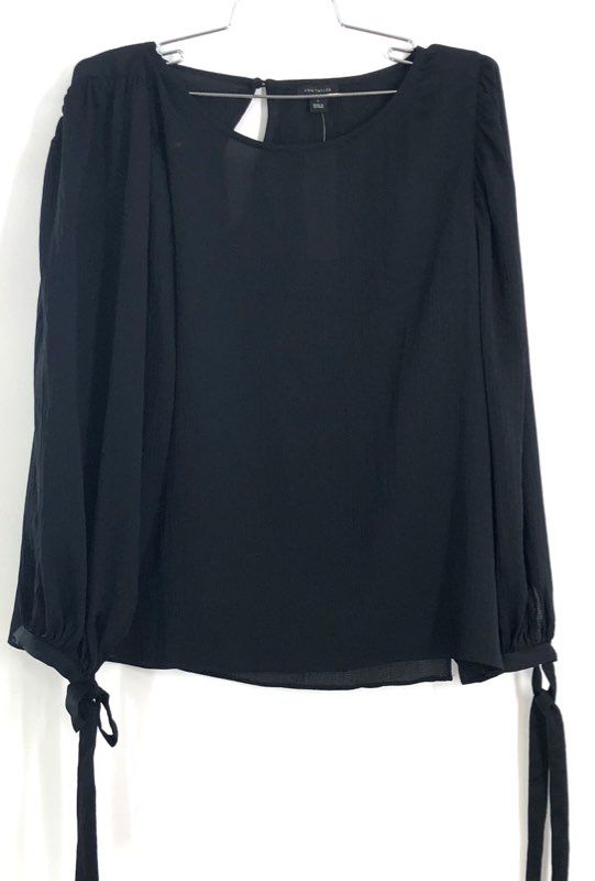 Ann Taylor Women's Black Long Sleeve Tie Cuff Keyhole Back Blouse Sz S NWT