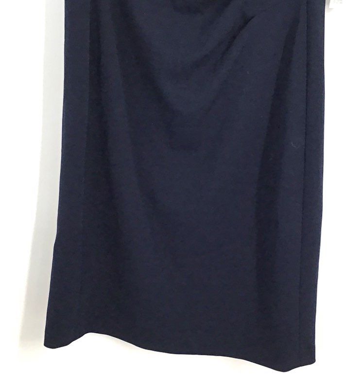 DKNY Women's Navy Blue Ruched Sheath Dress Short Puff Sleeve Gold Zip Sz 4 NWT