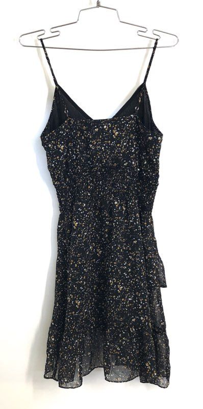 Madison Marcus Women's Black Splatter Print Smocked Waist Ruffle Dress Size S