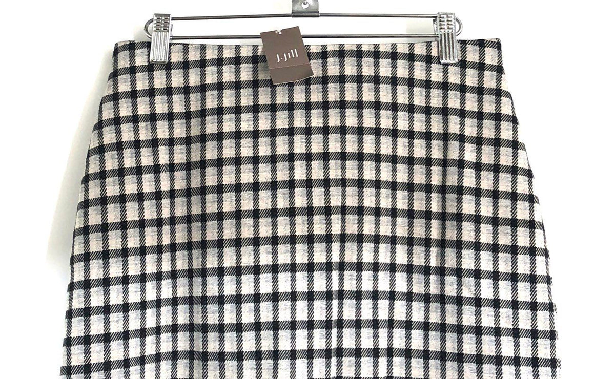 J. Jill Women's Gray Black Plaid Ponte Pencil Skirt Checkered Sz XS NWT