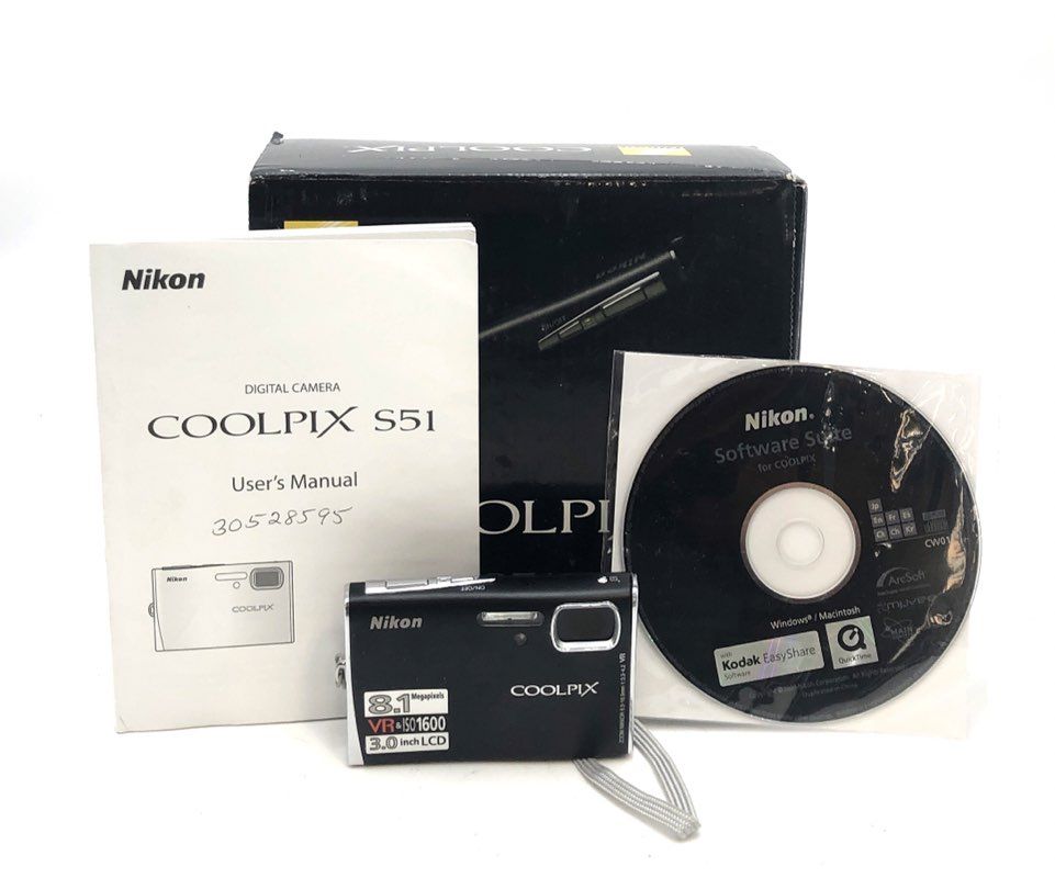 Nikon Coolpix S51 8.1MP Digital Camera VR With Original Box & Manual