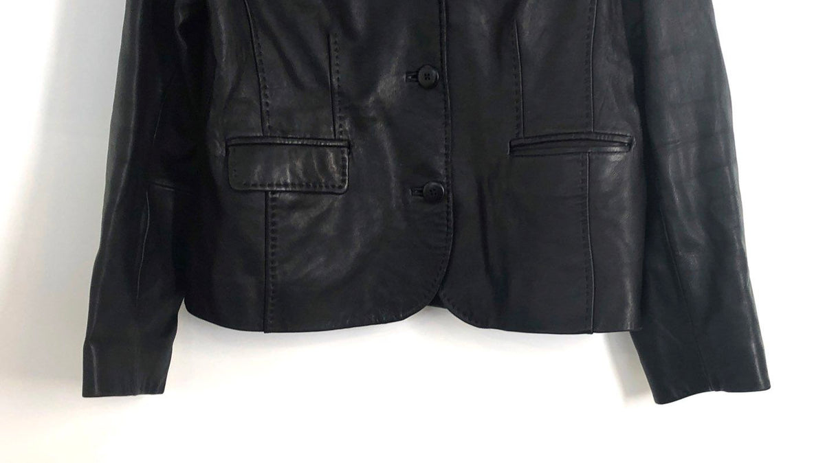 Apt. 9 Women's Black Lambskin Leather Blazer Jacket 3-Button Teal Lining Sz XL