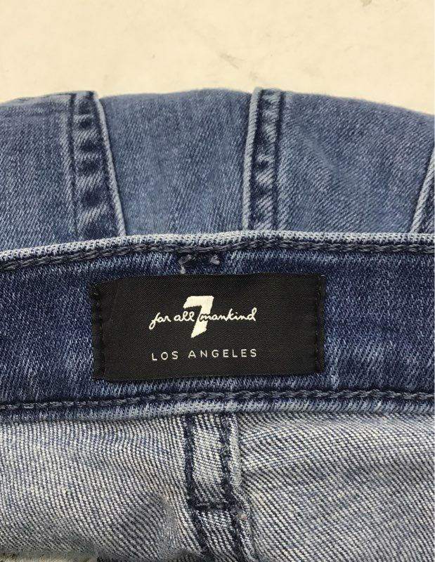 7 For All Mankind Women's Blue High Rise Exposed Button Fly Skinny Jeans Sz 25
