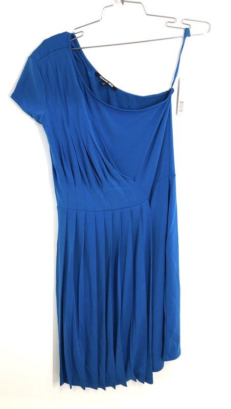 Gianni Bini Women's Aaliyah One Shoulder Pleated Atlantic Blue Knit Dress Sz XS