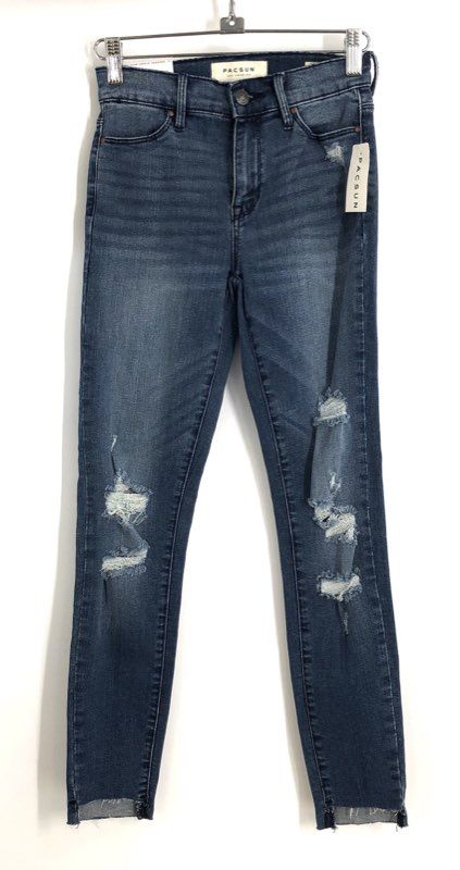 PacSun Women's High-Rise Ankle Jegging Blue Virgil Distressed Raw Hem NWT Sz 22