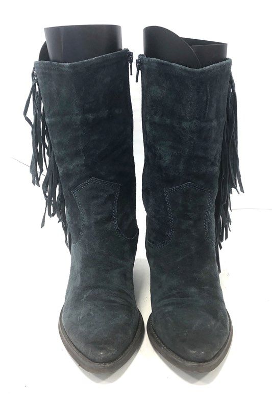 CARLOS by Carlos Santana Lafayette Black Suede Fringe Western Boots Size 10M