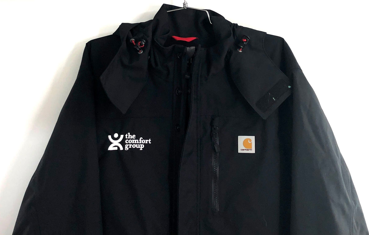 Carhartt Men's Black J162 Shoreline Waterproof Hooded Work Jacket Logo Sz M