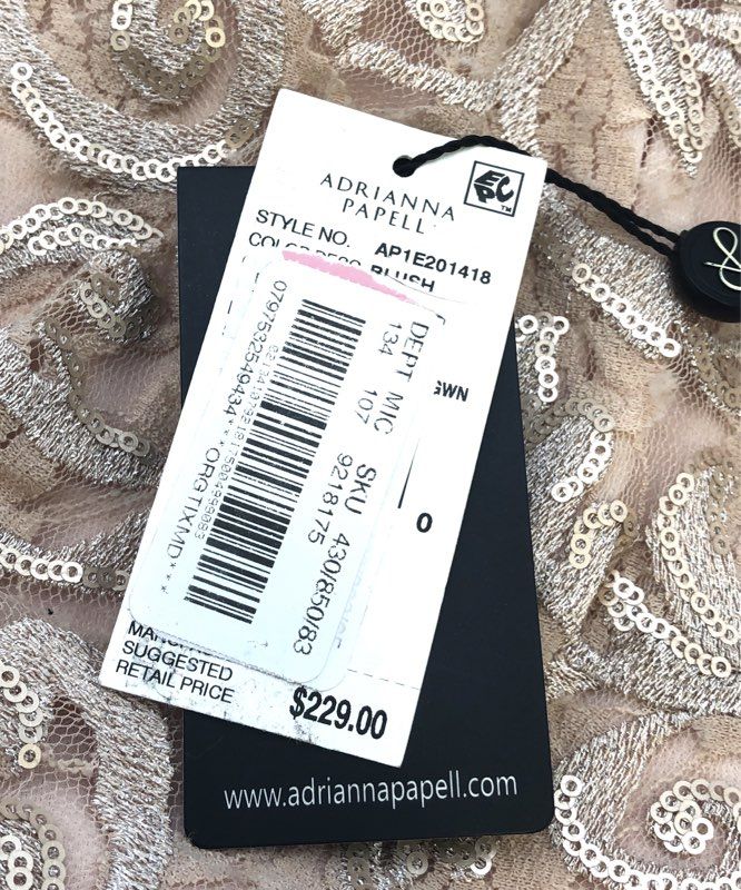 Adrianna Papell Women's Blush Sequin Lace Gown Short Sleeve Maxi Dress Sz 4 NWT