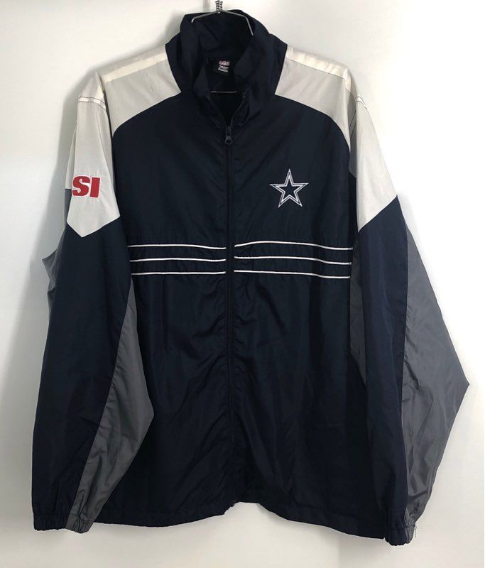 NFL Reebok Men's Dallas Cowboys Windbreaker Jacket Navy Colorblock Star Sz L