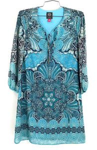 NWT Vince Camuto Women's Turquoise Paisley Chiffon Tunic Top - Size 2