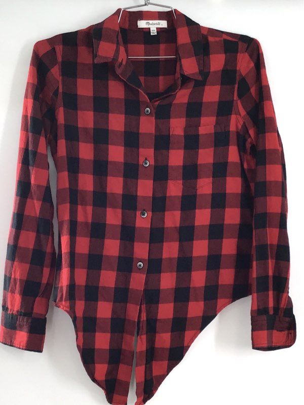 Madewell Women's Bundle 3 Pieces Embroidered Blouse Gray Tee Plaid Shirt XXS XS