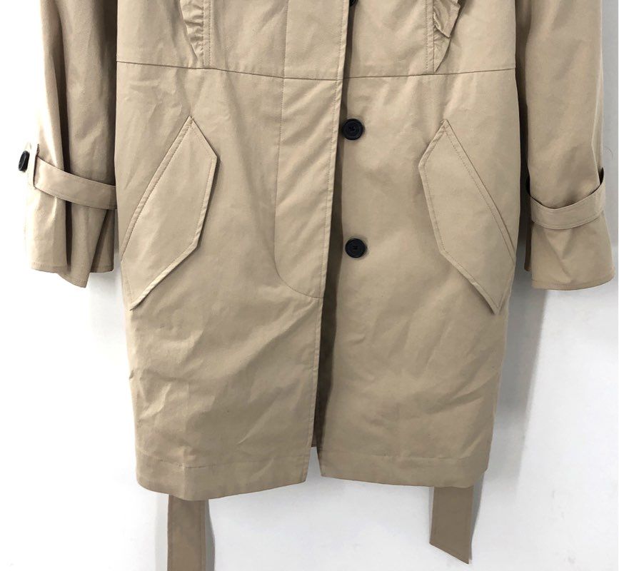 Joie Women's Jemina Trench Coat Tan Ruffle Belted NWT Sz L