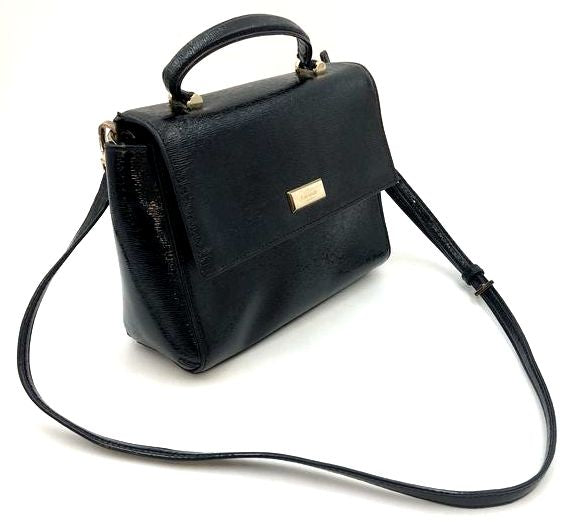 Kate Spade Black Textured Patent Leather Crossbody Bag with Gold Accents (+COA)