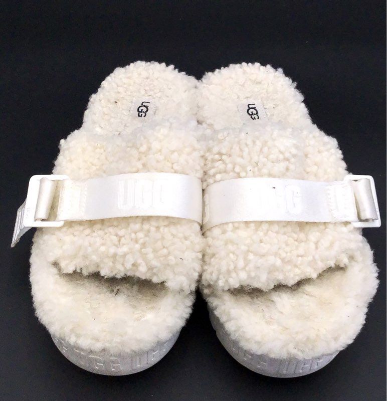 UGG Women&#39;s Fluffita 111347 White Open Toe Slip-On Slide Slippers - Size 8