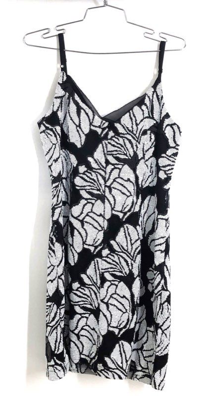 White House Black Market Women's Black Ecru Sequin Sheath Dress NWT Sz 8