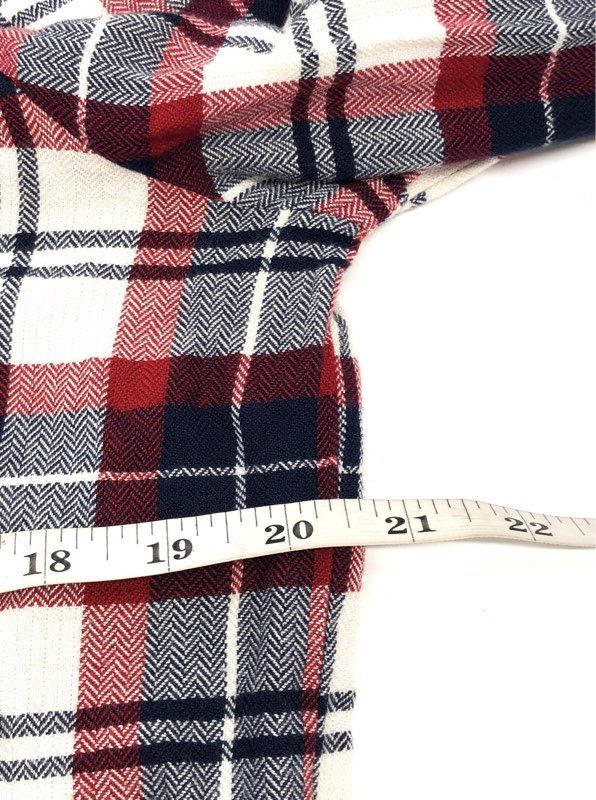 Zara Basic Women's Red Navy Blue Herringbone Plaid Flannel Shirt Studded Sz L