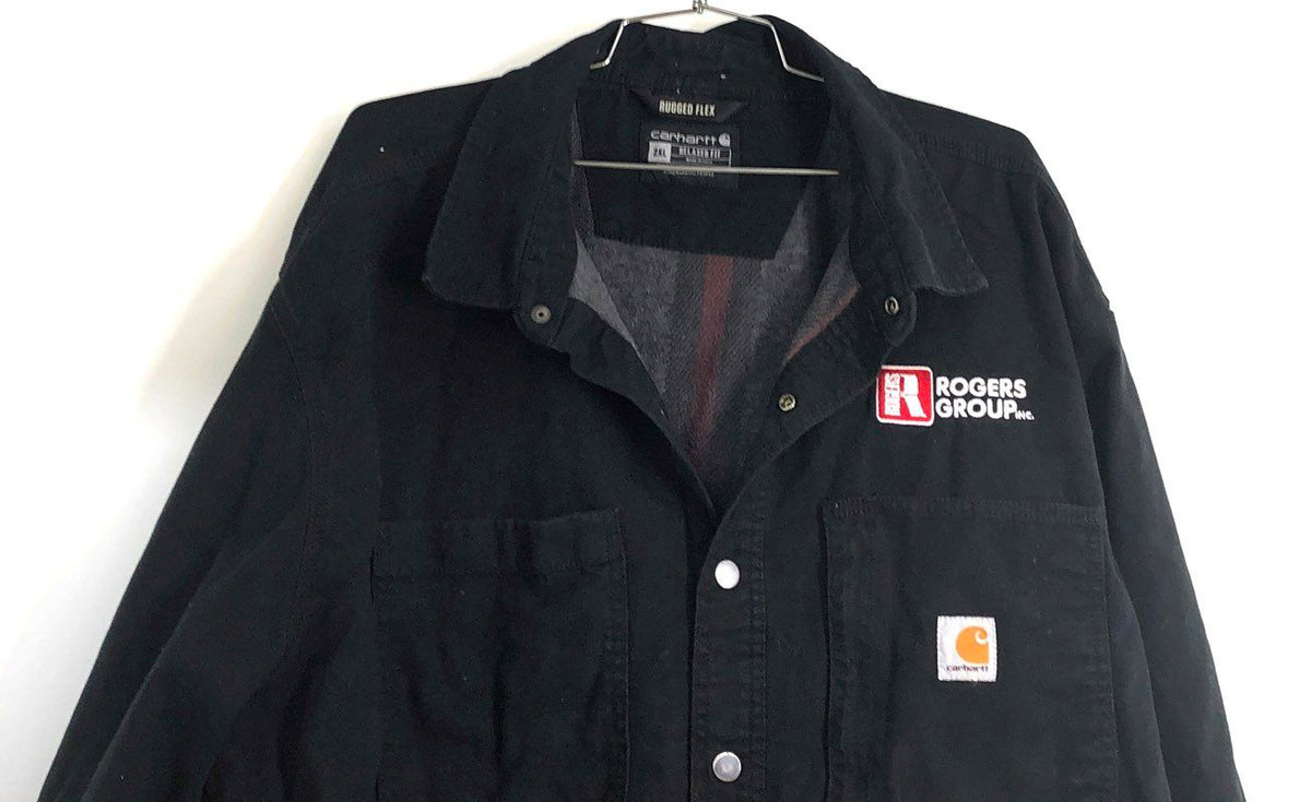 Carhartt Men's Black Rugged Flex Relaxed Fit Shirt Jacket Rogers Group Sz 2XL