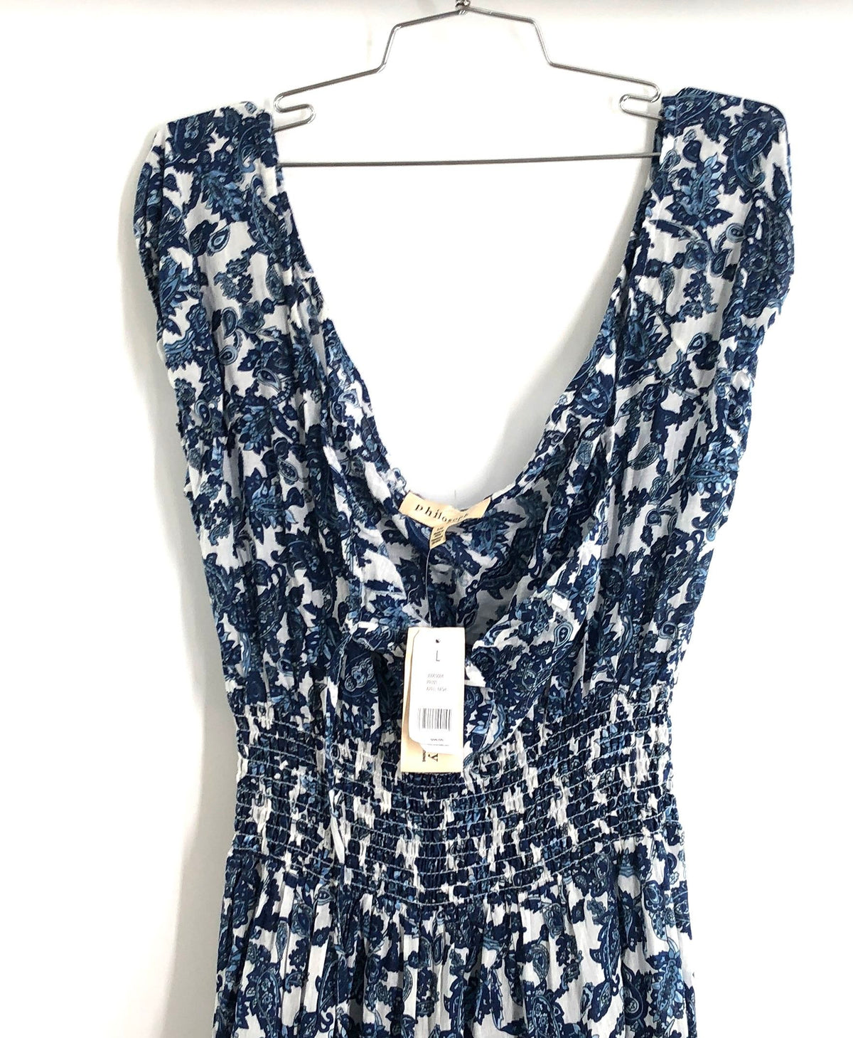 Philosophy Republic Clothing Women's Blue Paisley Smocked Maxi Dress Sz L NWT