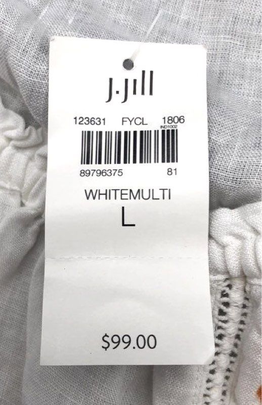 J. Jill Women's Love Linen Embroidered Floral Peasant Blouse White Multi Sz L