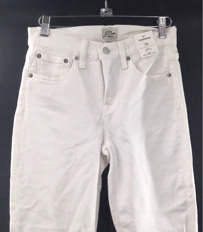 J.Crew Women's 9" Toothpick Jeans White Perfecting Pockets Skinny Size 26 NWT