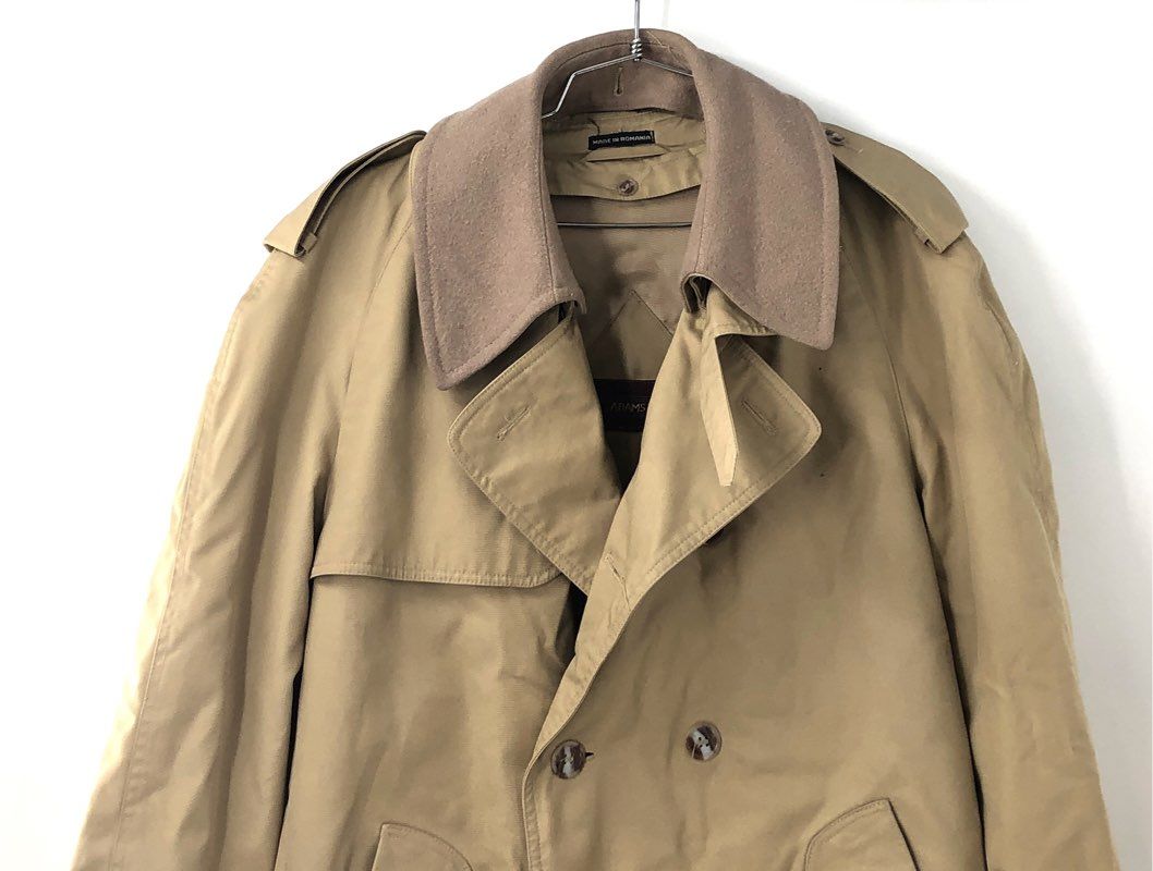 Vintage 90s Adams Row Men's Trench Coat Tan Double Breasted Belted XL