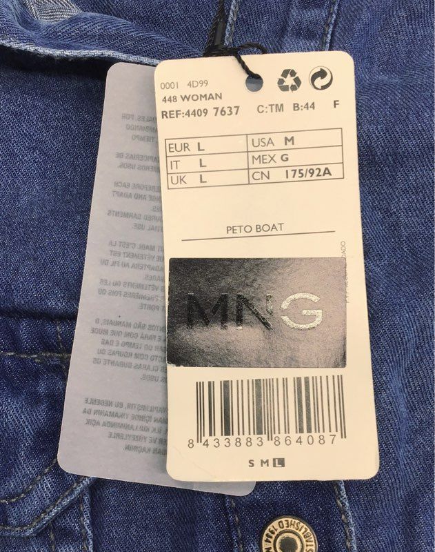 Mango Women's Peto Boat Blue Denim Romper Playsuit Long Sleeve NWT Sz M