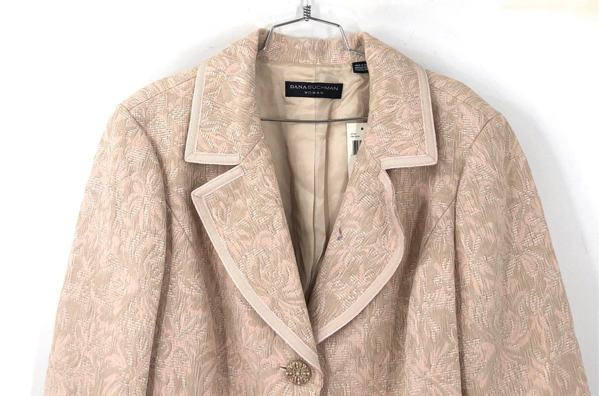 Dana Buchman Women's Blazer Jacket Tan Floral Jacquard Wool Alpaca Sz 16 NWT