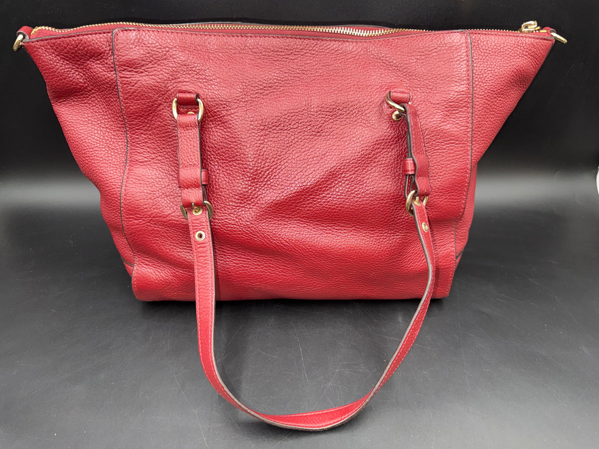 Coach Red Pebbled Leather Katy Satchel Crossbody Handbag Gold Hardware COA